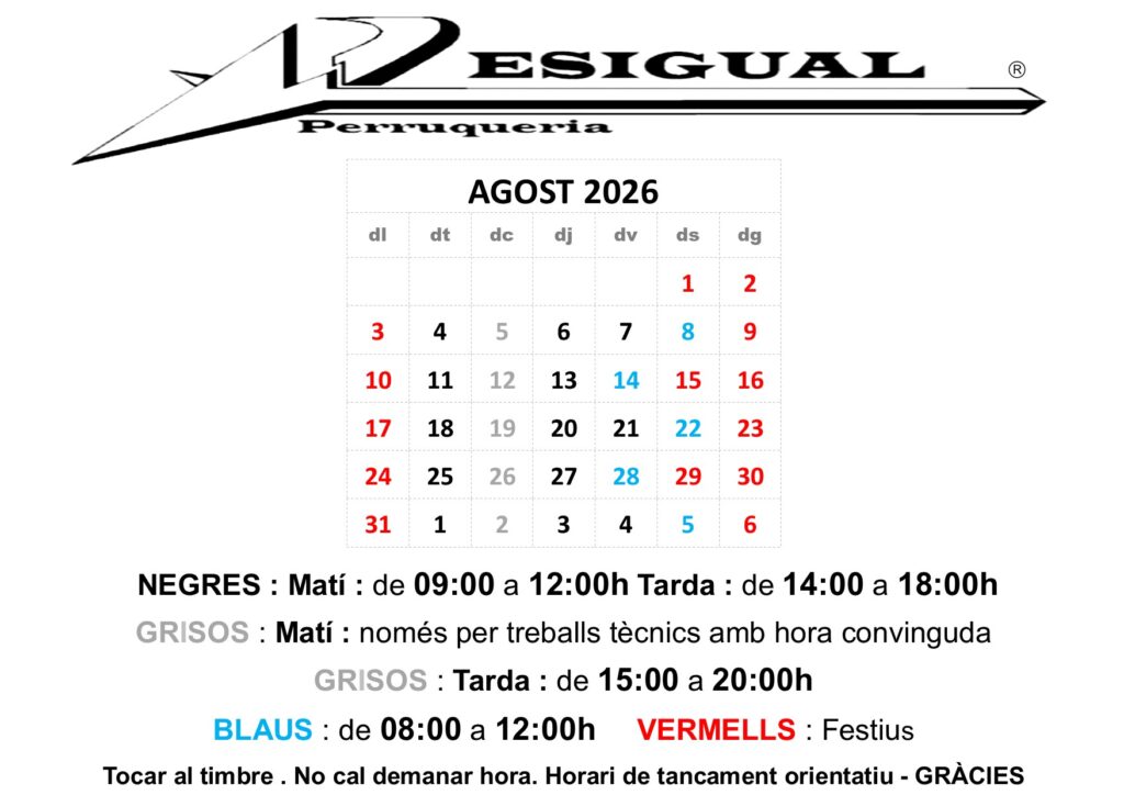 Calendari Laboral Agost del 2026
