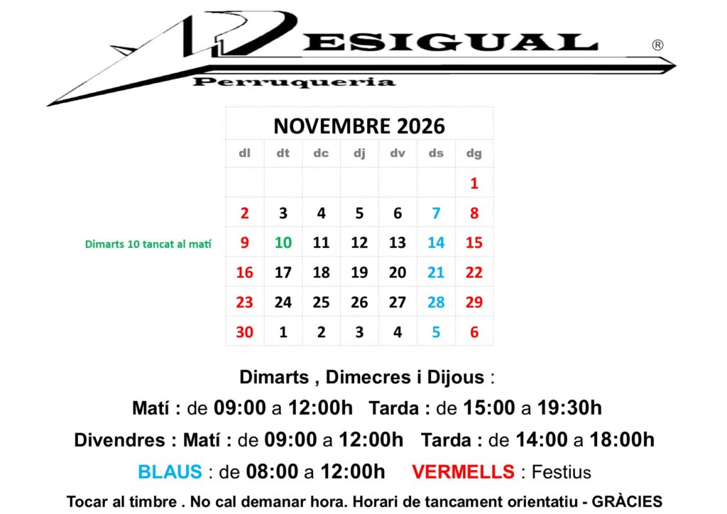 Calendari Laboral Novembre 2026