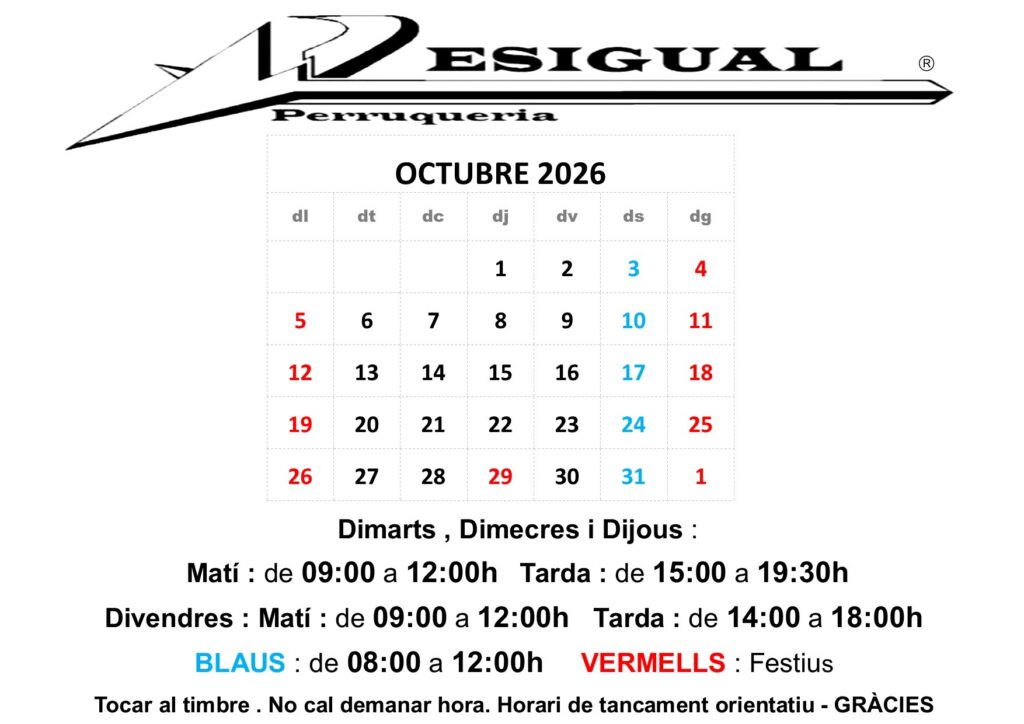Calendari Laboral Octubre 2026